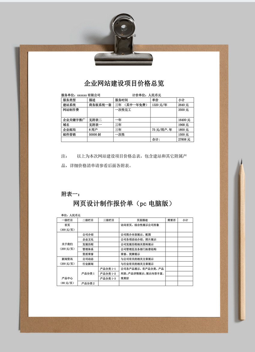 互联网项目简介表格